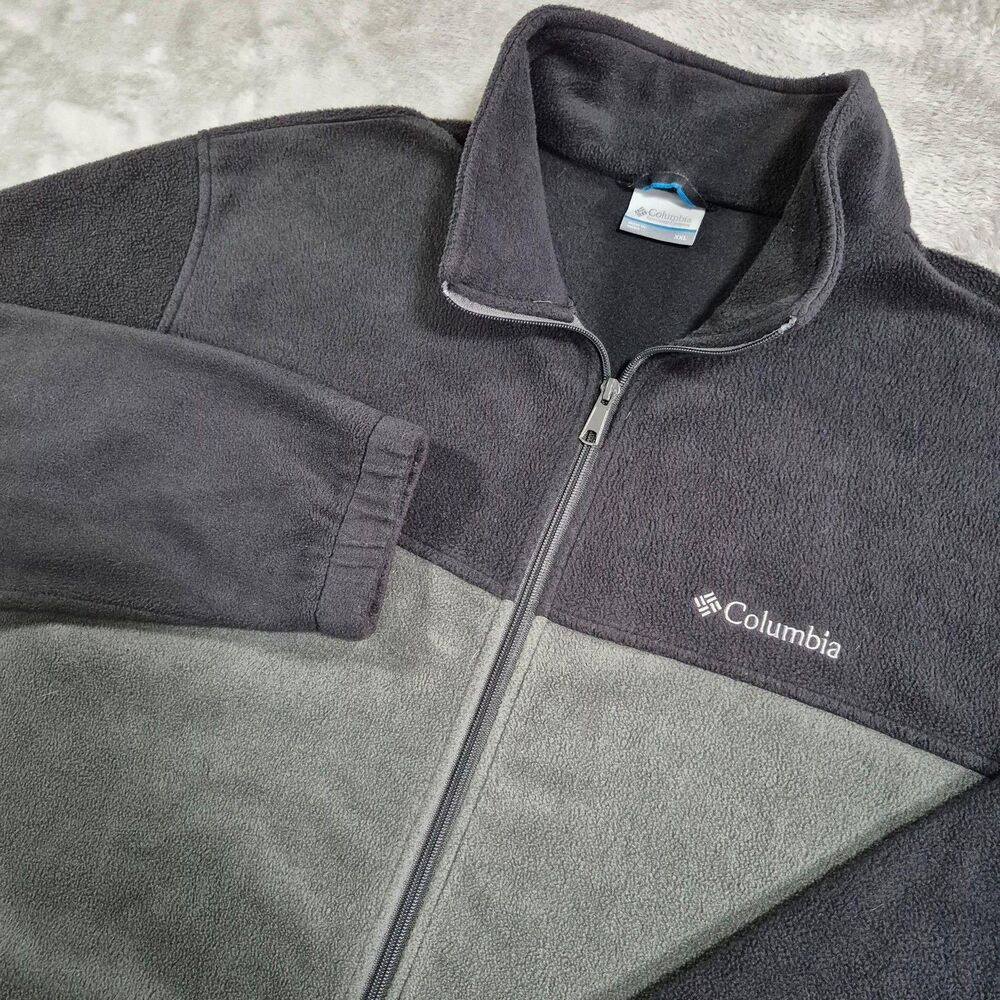 Columbia Fleece Jacket Mens 2XL Gray Full Zip Stand Collar Hiking Outdoor
